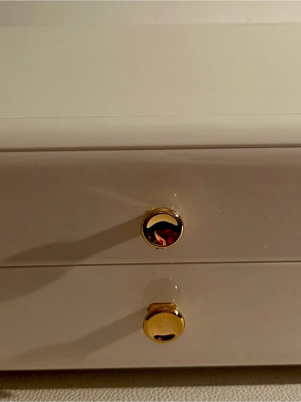 Modern White 2 Drawer Jewelry Box Organizer Gold Knobs Vanity Makeup Storage
